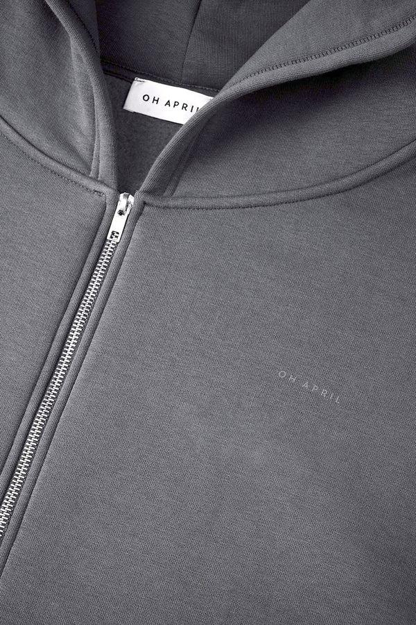 Oh April Boyfriend Zip Hoodie Dark Grey