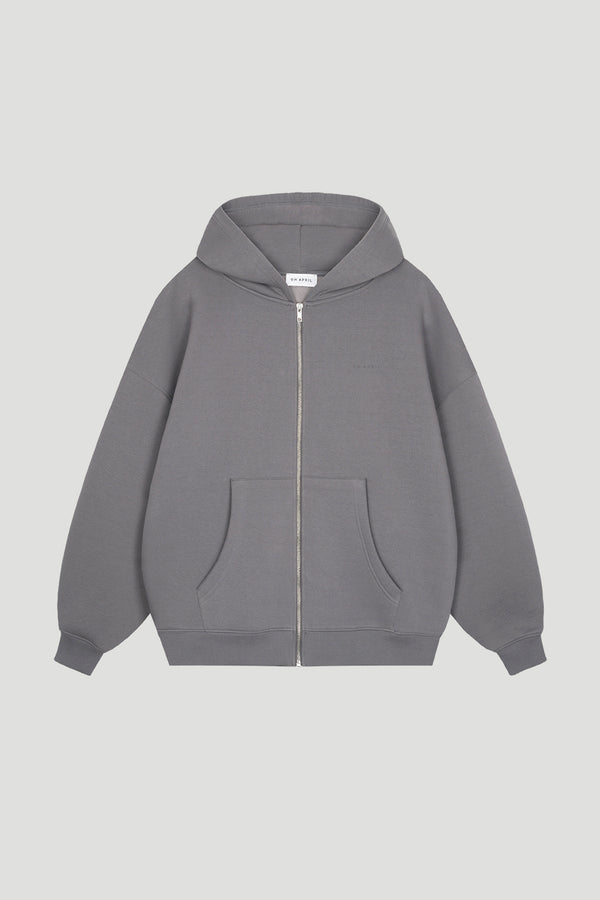 oh april Boyfriend Zip Hoodie Dark Grey
