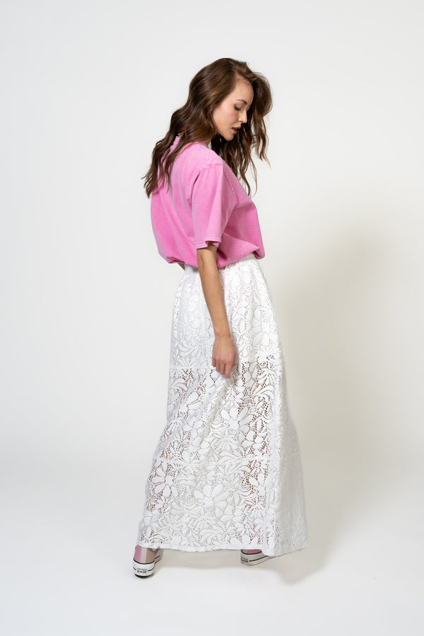 Oh April Cherimoya Lace Skirt Off White