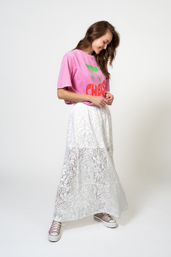 Oh April Cherimoya Lace Skirt Off White