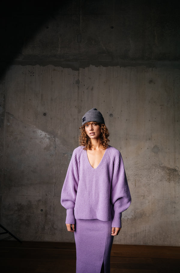 Oh April Harper Oversized V-Neck Lilac