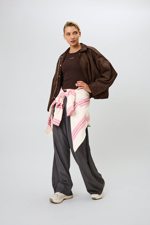 Oh April Katie Vegan Suede Leather Jacket Truffle