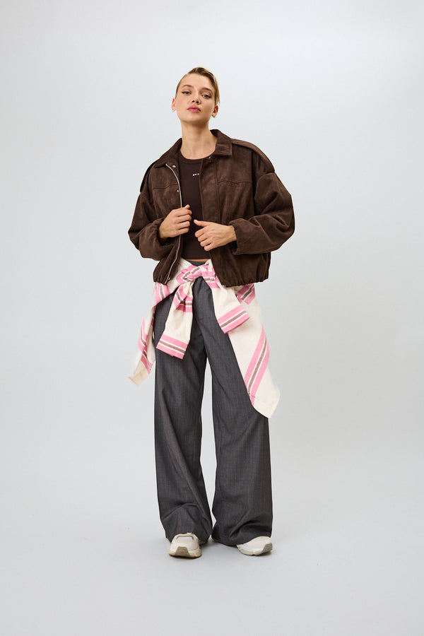 oh april Katie Vegan Suede Leather Jacket Truffle