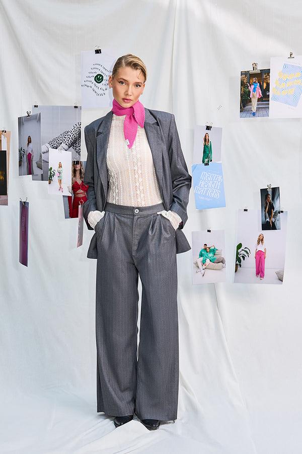 oh april Leana Pleated Trousers Pinstripe