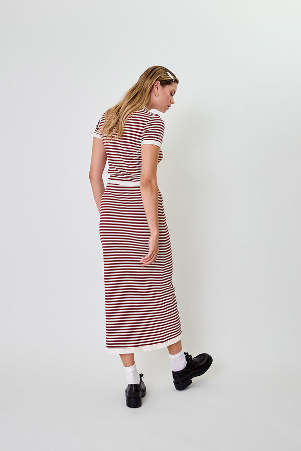 Oh April Lior Striped Skirt Cherrywood