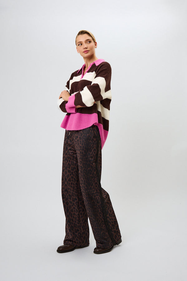 Oh April Maya Knit Polo Truffle Stripe