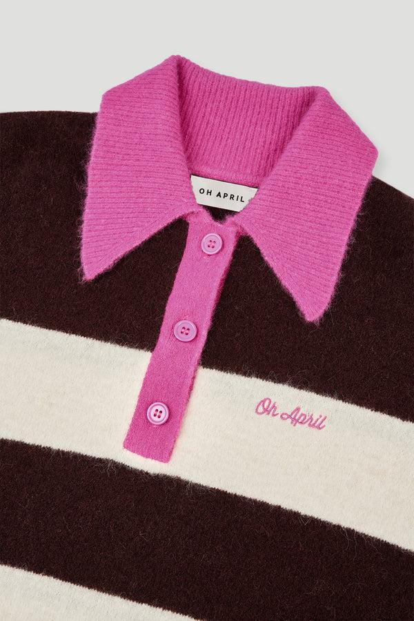 Oh April Maya Knit Polo Truffle Stripe