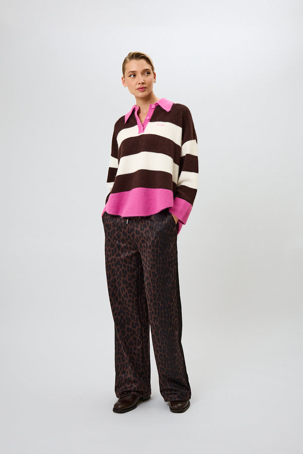 oh april Maya Knit Polo Truffle Stripe