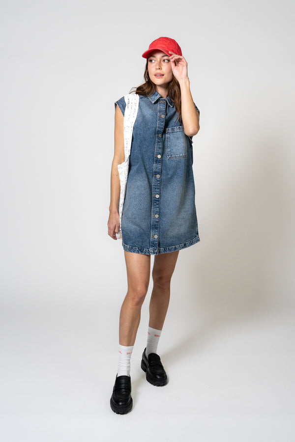 Oh April Meva Denim Dress Denim Mid Blue
