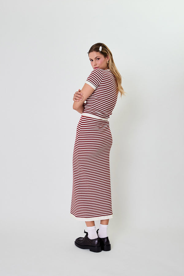 Oh April Nuala Striped Tee Cherrywood