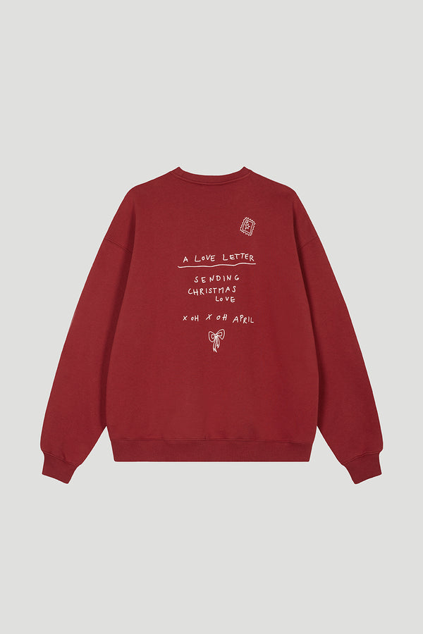 Oh April Oversized Sweater Letter Wine Red