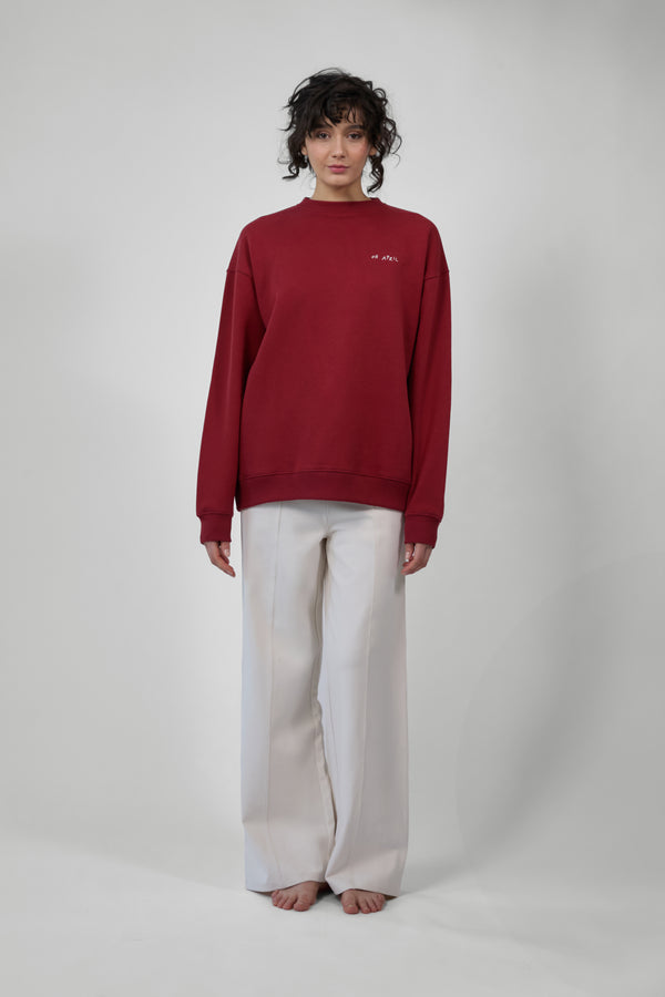 Oh April Oversized Sweater Letter Wine Red