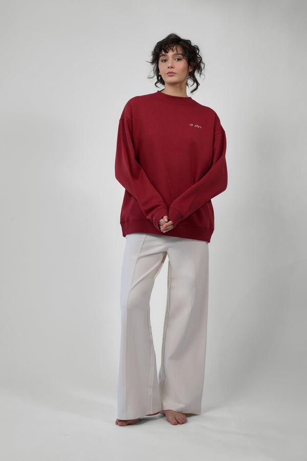 oh april Oversized Sweater Letter Wine Red