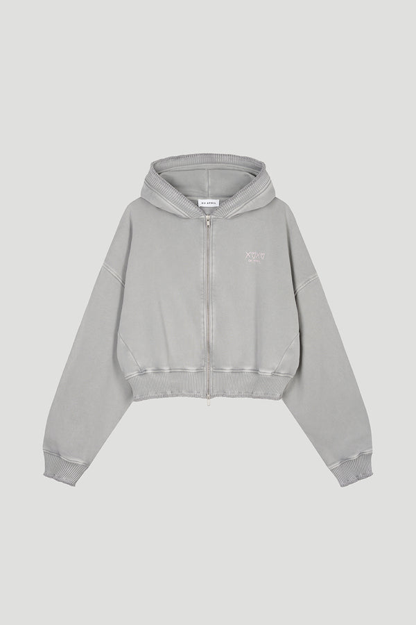 Oh April Rosina Zipper Sweater Light Grey Acid