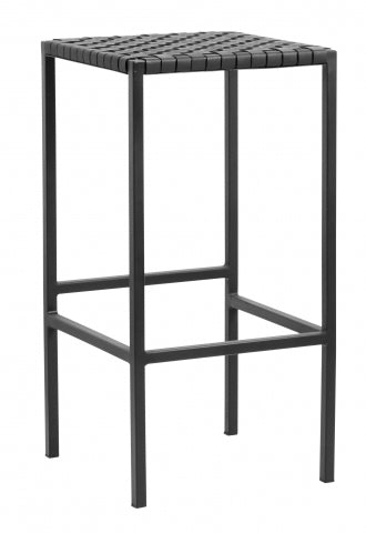 Ok Design Bar Stool W/black Leather Weaving Metal