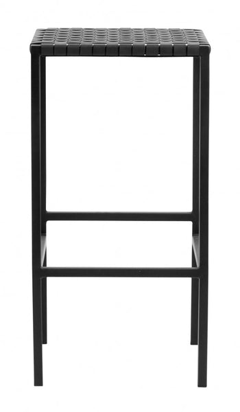 ok design Bar stool w/black leather weaving metal