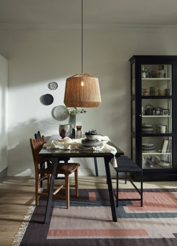 Ok Design Bench W/black Leather Weaving Metal