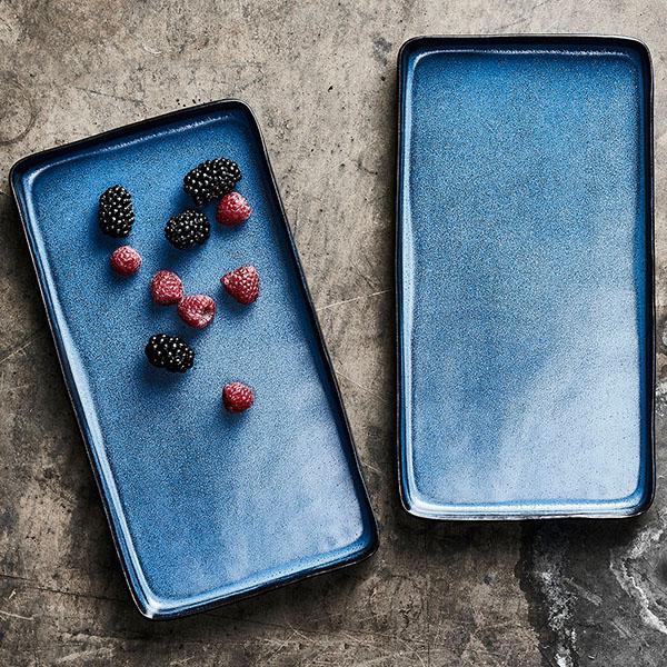 Ok Design Raw Midnight Blue Rectangular Dish - Set Of 2