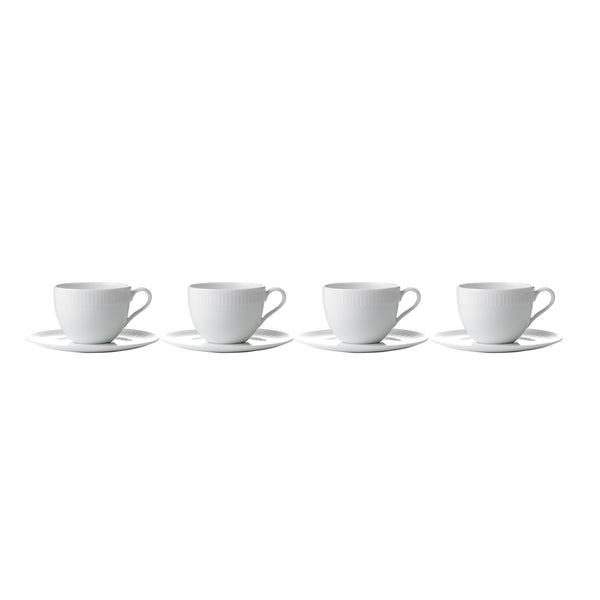 ok design Relief White Coffeecup with Saucer - Set of 4