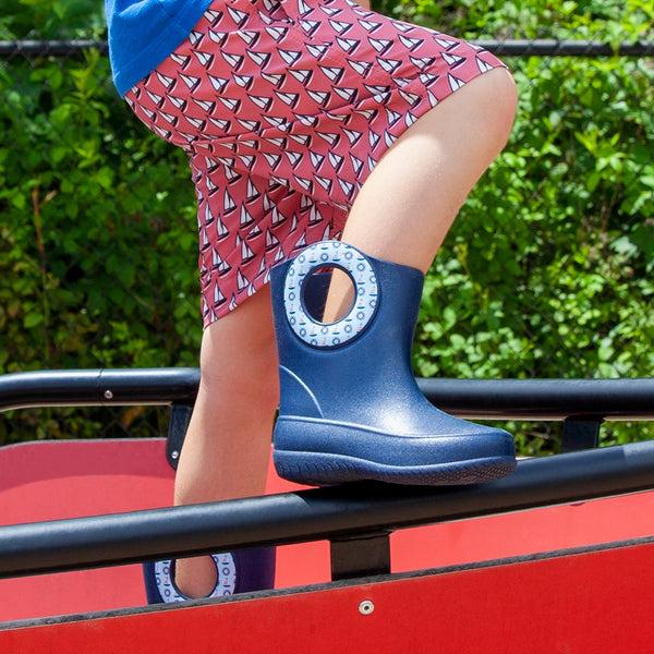 Okabashi Toddler Kendall Rain Boots Navy Sailboats