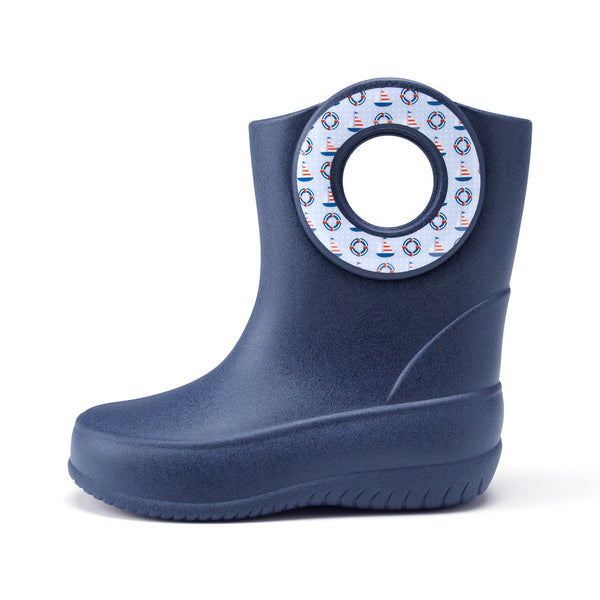 Okabashi Toddler Kendall Rain Boots Navy Sailboats