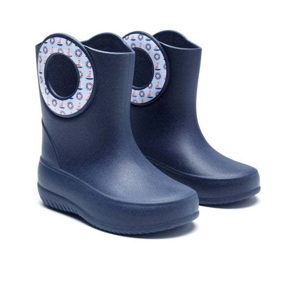 okabashi Toddler Kendall Rain Boots Navy Sailboats
