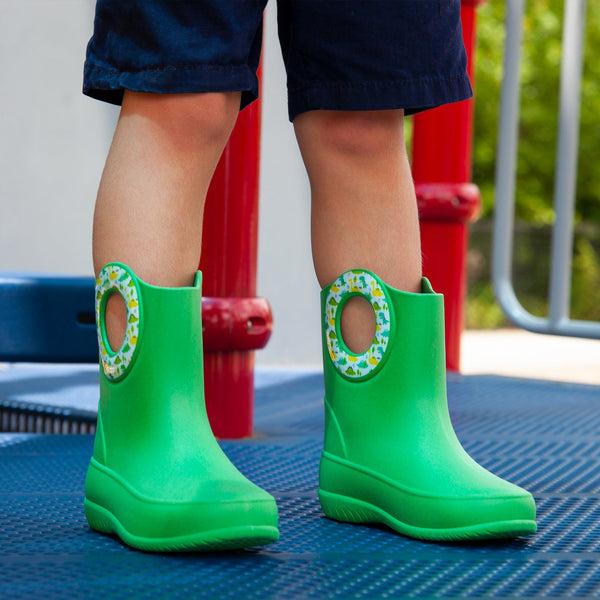 Okabashi Toddler Kendall Rain Boots Green Dinosaurs