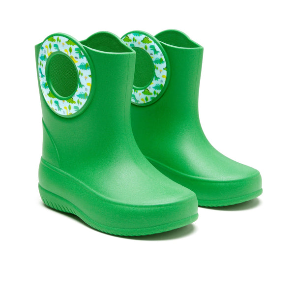 okabashi Toddler Kendall Rain Boots Green Dinosaurs
