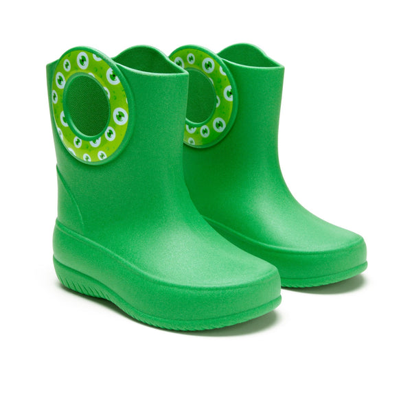 okabashi Toddler Kendall Rain Boots Green Monster Eyes