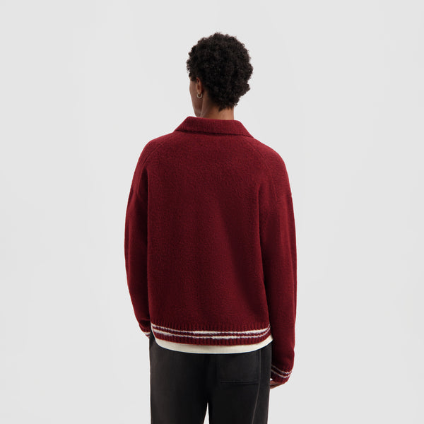 Olaf Hussein Crafted Detail Knitted Polo Rum Raisin