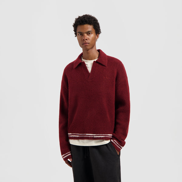 olaf hussein Crafted Detail Knitted Polo Rum Raisin