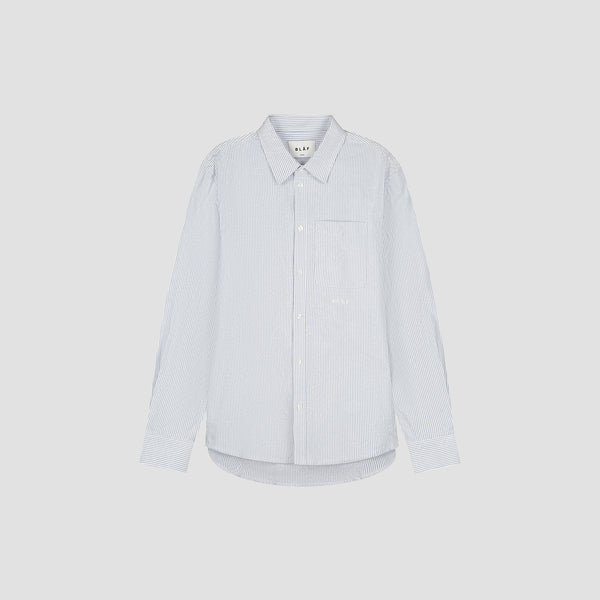 Olaf Hussein Monogram Embro Oxford Shirt Blue Stripe