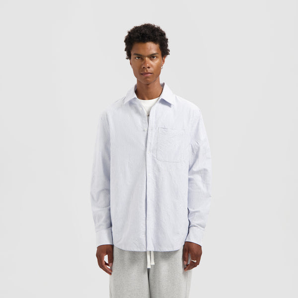 olaf hussein Monogram Embro Oxford Shirt Blue Stripe