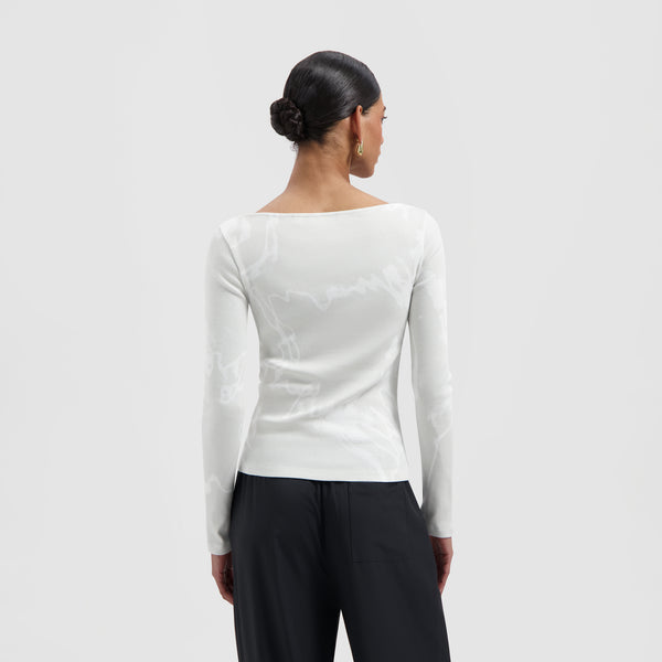 Olaf Hussein AOP Boat Neck Top Cement