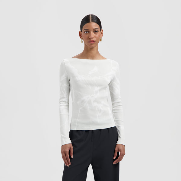 olaf hussein AOP Boat Neck Top Cement