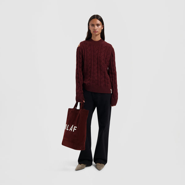 Olaf Hussein Cable Crewneck Knit Rum Raisin