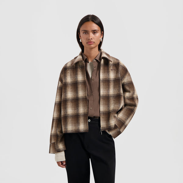 olaf hussein Checked Cropped Jacket Hot Fudge