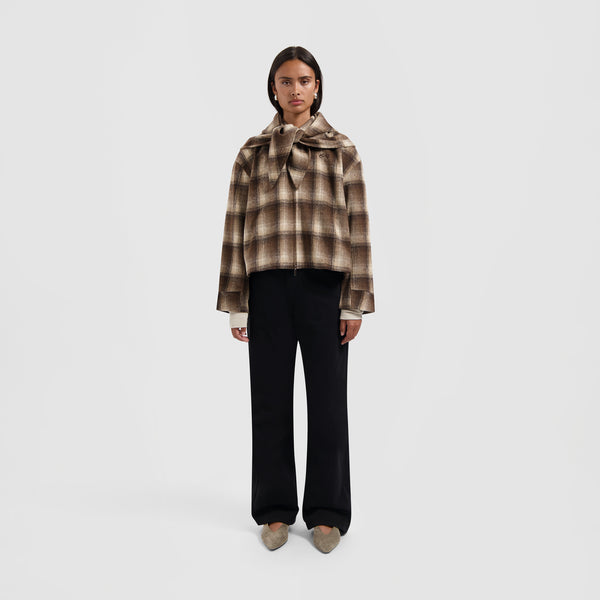 Olaf Hussein Checked Hooded Scarf Hot Fudge