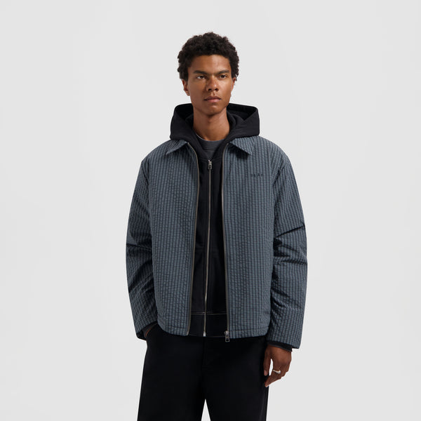 olaf hussein Checked Padded Coach Jacket Navy
