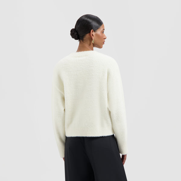 Olaf Hussein Fluffy Script Logo Knit Off White