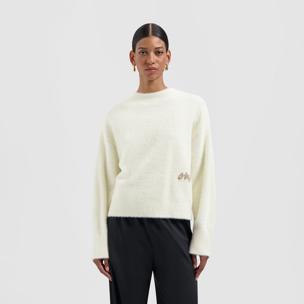 olaf hussein Fluffy Script Logo Knit Off White