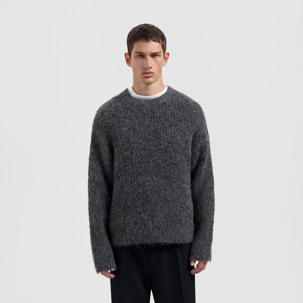 olaf hussein Hairy Knitted Crewneck Charcoal