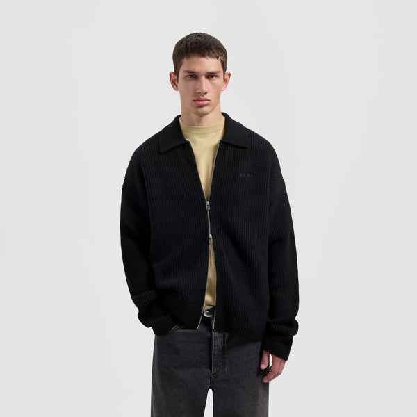 olaf hussein Knitted Zip Cardigan Black
