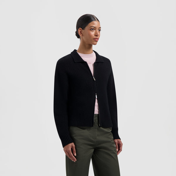 olaf hussein Knitted Zip Cardigan Black