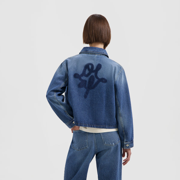 Olaf Hussein Monogram Denim Jacket Washed Indigo