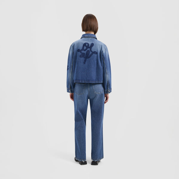 Olaf Hussein Monogram Denim Jacket Washed Indigo