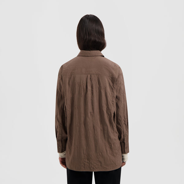 Olaf Hussein Monogram Embro Oversized Shirt Taupe