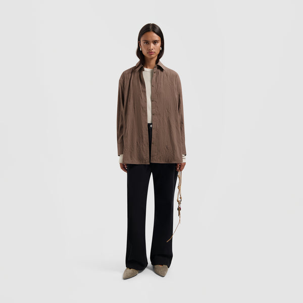 Olaf Hussein Monogram Embro Oversized Shirt Taupe