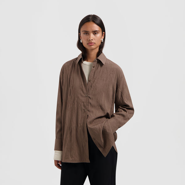 olaf hussein Monogram Embro Oversized Shirt Taupe