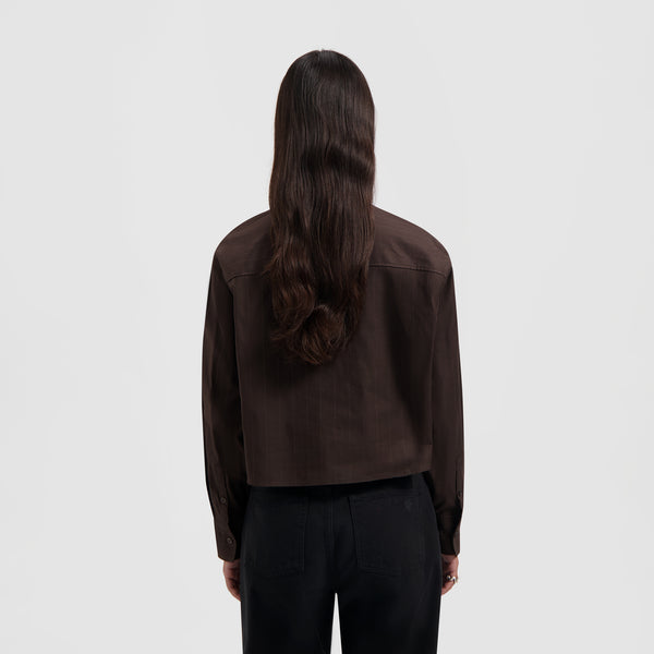 Olaf Hussein Pinstripe Cropped Shirt Hot Fudge